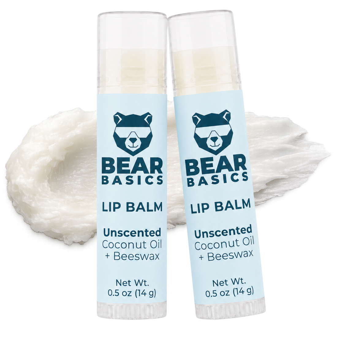 Bear Basics Coconut Oil Jumbo Lip Balm 2-Pack - Unscented, 0.5 oz tubes