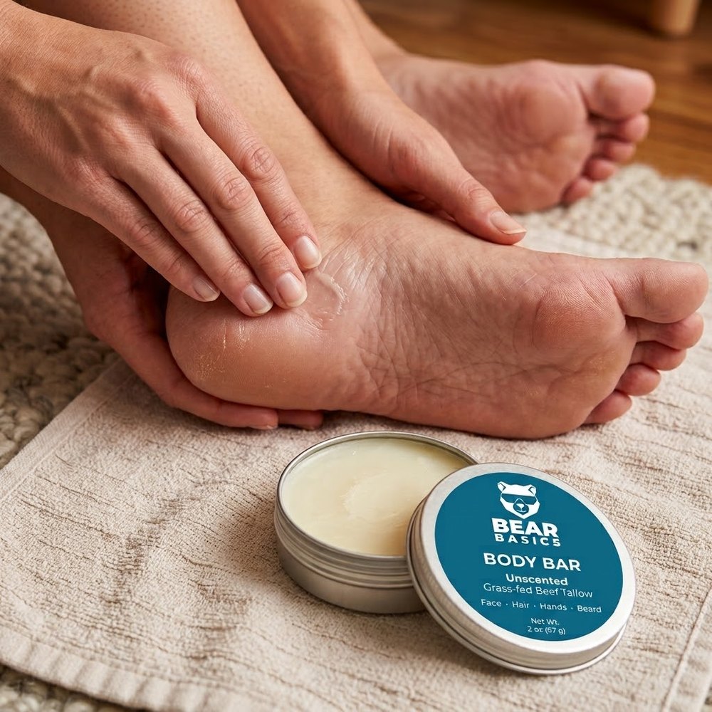 Bear Basics Beef Tallow Body Bar for dry heels and rough patches