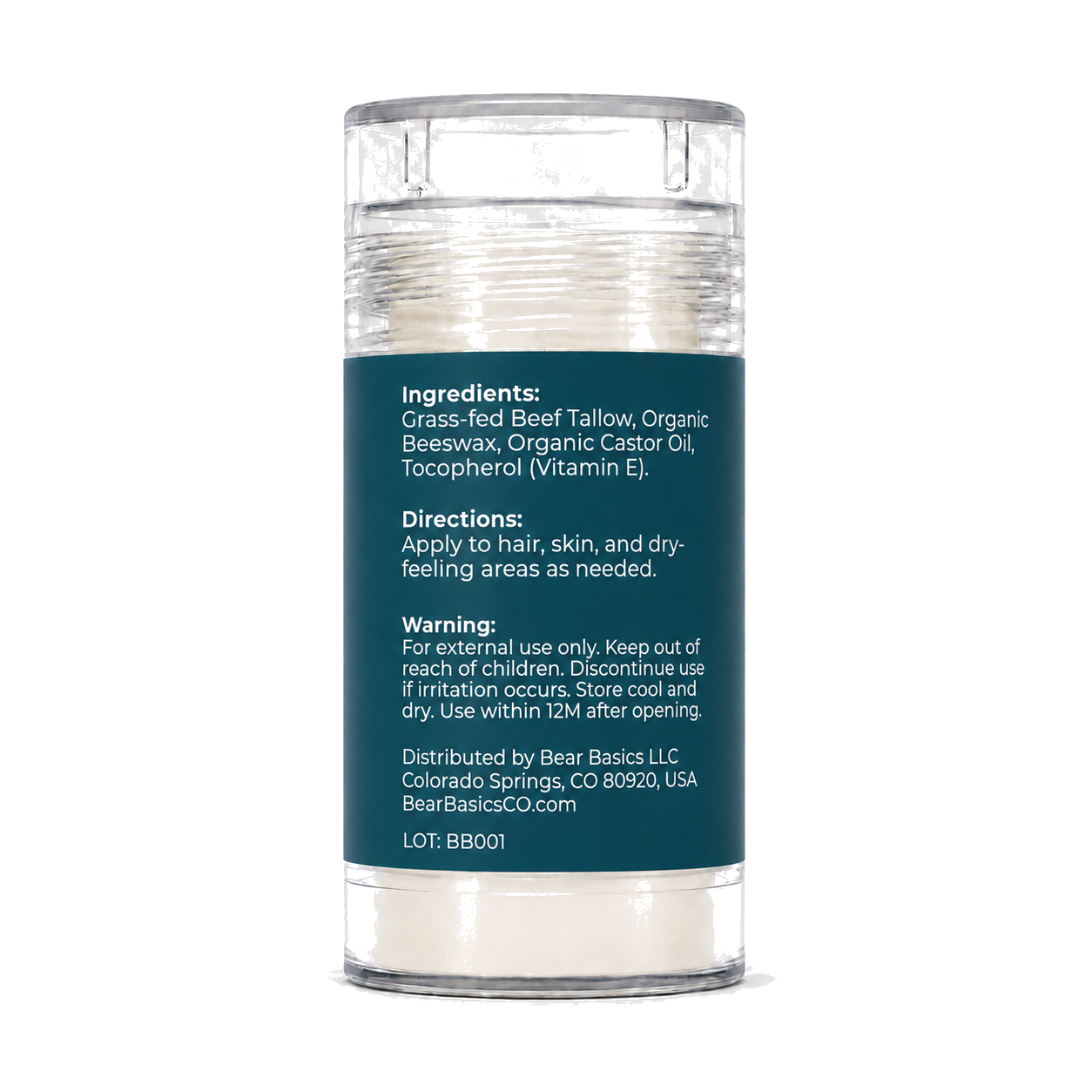 Bear Basics Beef Tallow Body Balm ingredients label