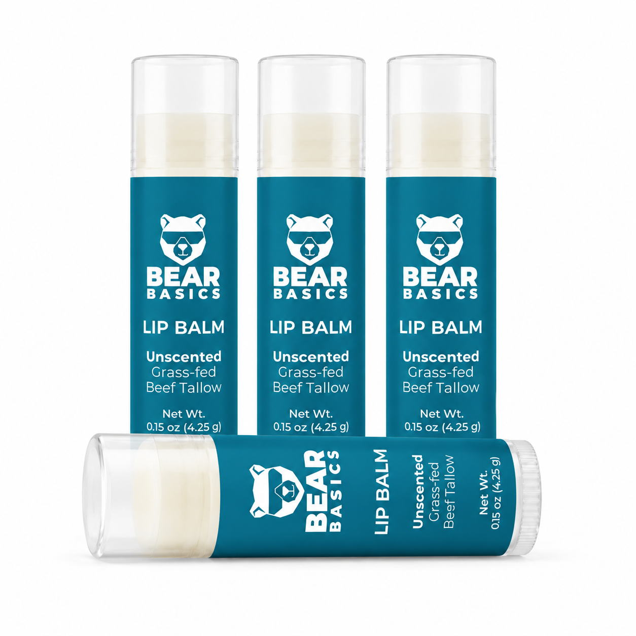 Bear Basics Beef Tallow Lip Balm 4-Pack, angled view