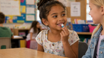 Young girl using Bear Basics Beef Tallow Lip Balm at school