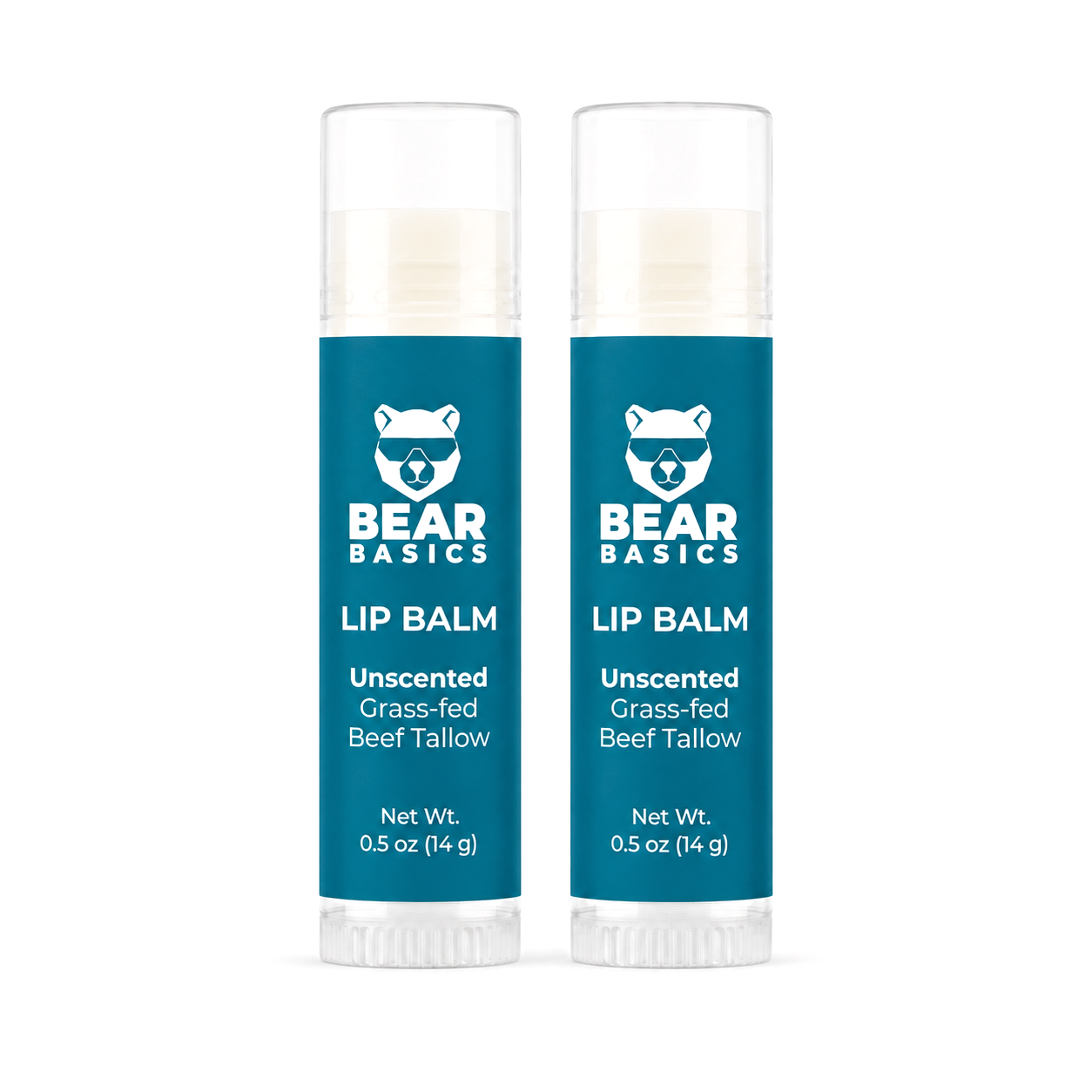 Bear Basics Beef Tallow Lip Balm 2-Pack - Unscented Grass-Fed Beef Tallow, 0.5 oz tubes